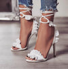 Cross Bandage High Heels Sandals Women Pumps Thin Heel Ruffle Lace Up Summer Shoes by A Bit Unique Boutique