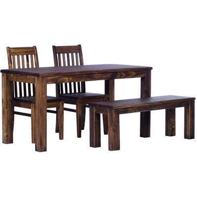 TableChamp Dining Table Set for Four with Bench and 2x Chair Solid Pine Wood Oak Antique Dark Brown - Five Different Sizes by TableChamp
