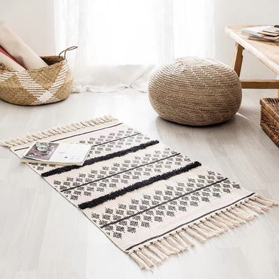 Retro Bohemian Hand Woven Tassel Carpet Rug