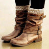 Women Winter Buckle Strap Pu Leather Chunky Heels Mid Calf Boots Woman Knitted Slip On Retro Boots Lady Casual Fashion Footwear by A Bit Unique Boutique