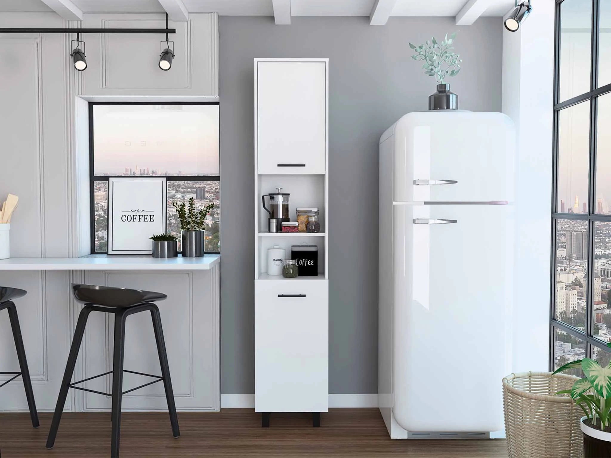 Sheffield Pantry Cabinet, Two Cabinets, Two Open Shelves by FM FURNITURE