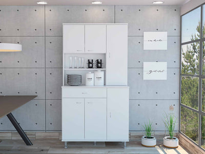 Venice Single Door Pantry Cabinet, Three Shelves, Six Adjustable Metal Legs by FM FURNITURE