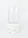 White Marble Hurricane Candle Holder with Mother of Pearl Stripe by Anaya