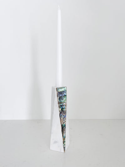 White Marble Rainbow Mother of Pearl Candle Holder by Anaya