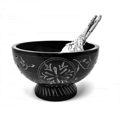 Floral hand carved Black Soap Stone Bowl 5" x 3" by OMSutra