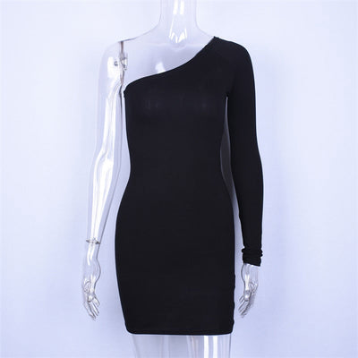 Cotton One Shoulder Slope Long Sleeve High Waist Sexy Bodycon Dresses Women Fashion Party Dress by A Bit Unique Boutique