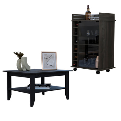 Britannica 2 Piece Living Room Set, Coffee Table + Bar Cabinet , Black /Espresso Finish by FM FURNITURE