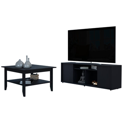Montreal 2 Piece Living Room Set, Coffee Table + TV Stand, Black Finish by FM FURNITURE