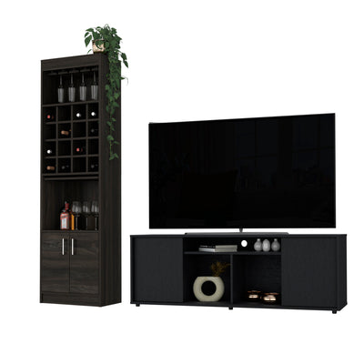 Edmonton 2 Piece Living Room Set, TV Stand + Bar Cabinet , Black / Espresso by FM FURNITURE