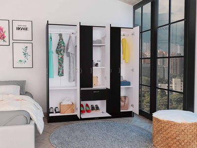 Guajira Six Door Armoire, Three Cabinets, Hidden Drawer Shoes