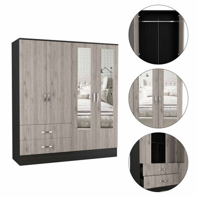 Florencia L Mirrored Armoire, Two Cabinets With Divisions, Two Drawers by FM FURNITURE