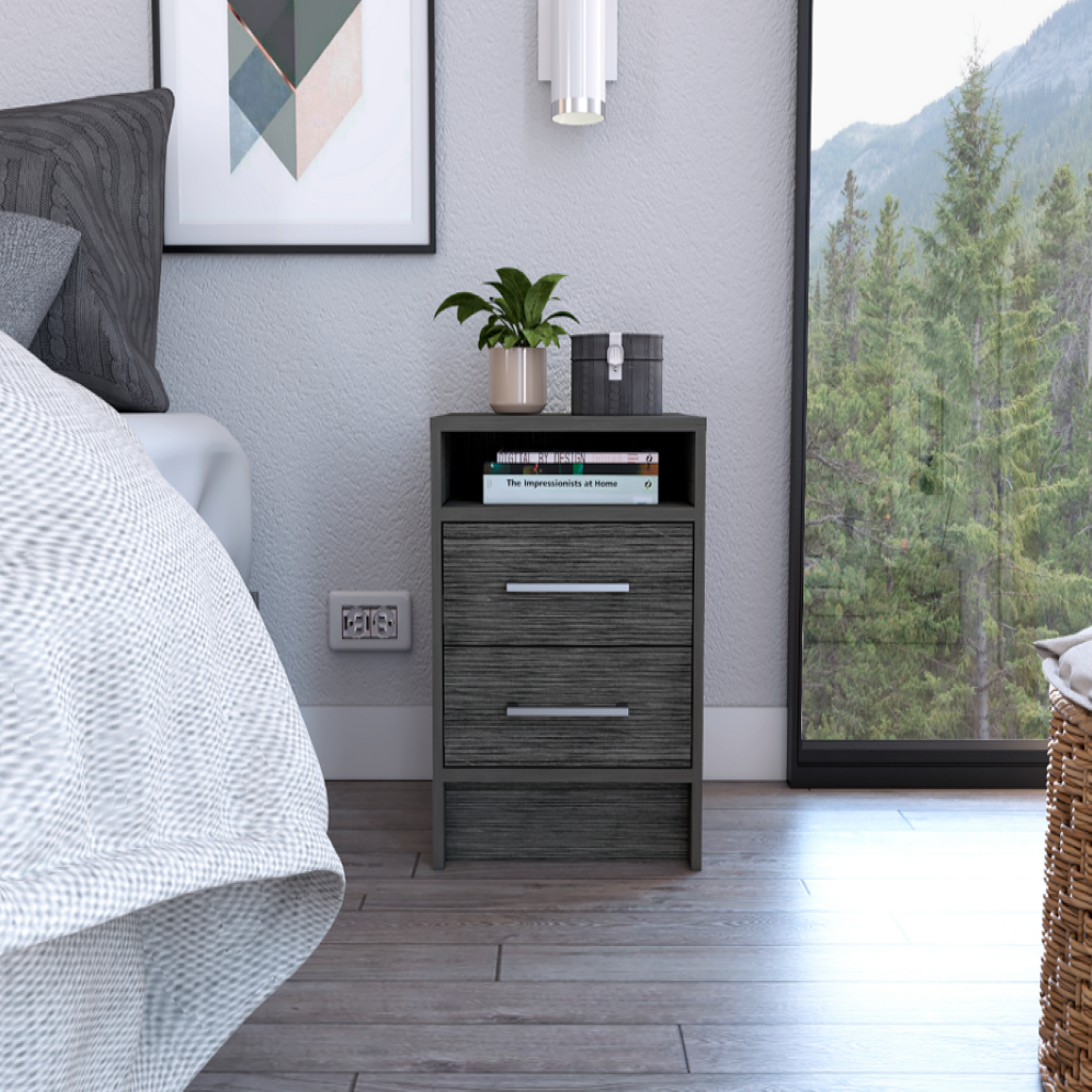 Philadelphia Nightstand, Two Drawers, Concealed Shelf by FM FURNITURE