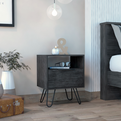 Vienna Nightstand, Two Shelves, Single Door Drawer by FM FURNITURE