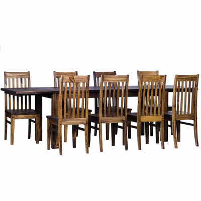 TableChamp Dining Table Set for Eight Rio Pine with Extensions Included with 8x Chair Dark Brown Solid Wood