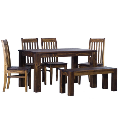 TableChamp Dining Table Set for Six Rio Pine with Bench and Four Chairs Solid Pine Wood Oak Antique Dark Brown - Five Different Sizes by TableChamp