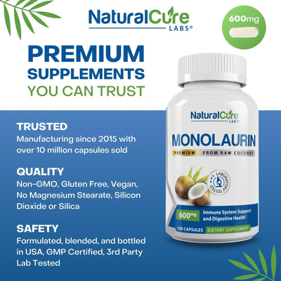 Premium Monolaurin 600mg by Natural Cure Labs