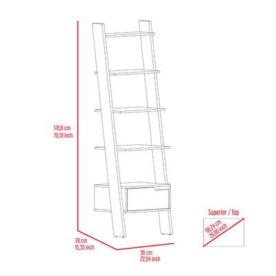 Hamburg Ladder Bookcase, Five Open Shelves, One Drawer by FM FURNITURE