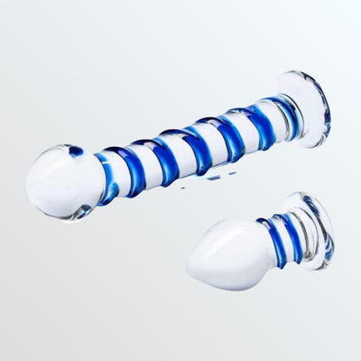 Gläs Double Penetration Swirly Glass Dildo and Butt Plug Set by Condomania.com