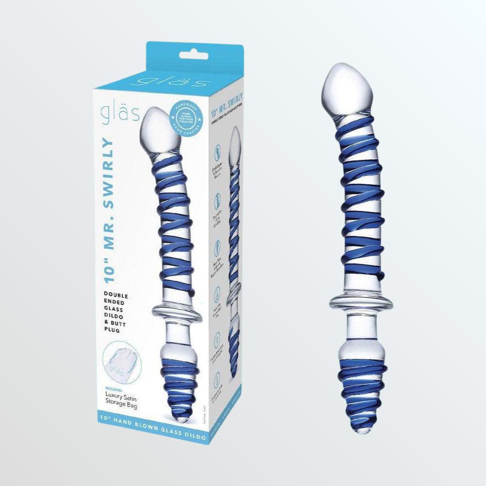 Gläs Mr. Swirly 10" Glass Double Ended Dildo & Butt Plug by Condomania.com