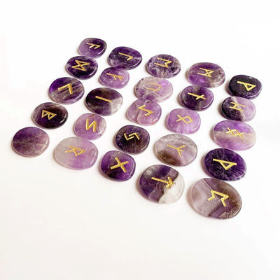 Natural Purple Quartz Amethyst Stone Runes Set