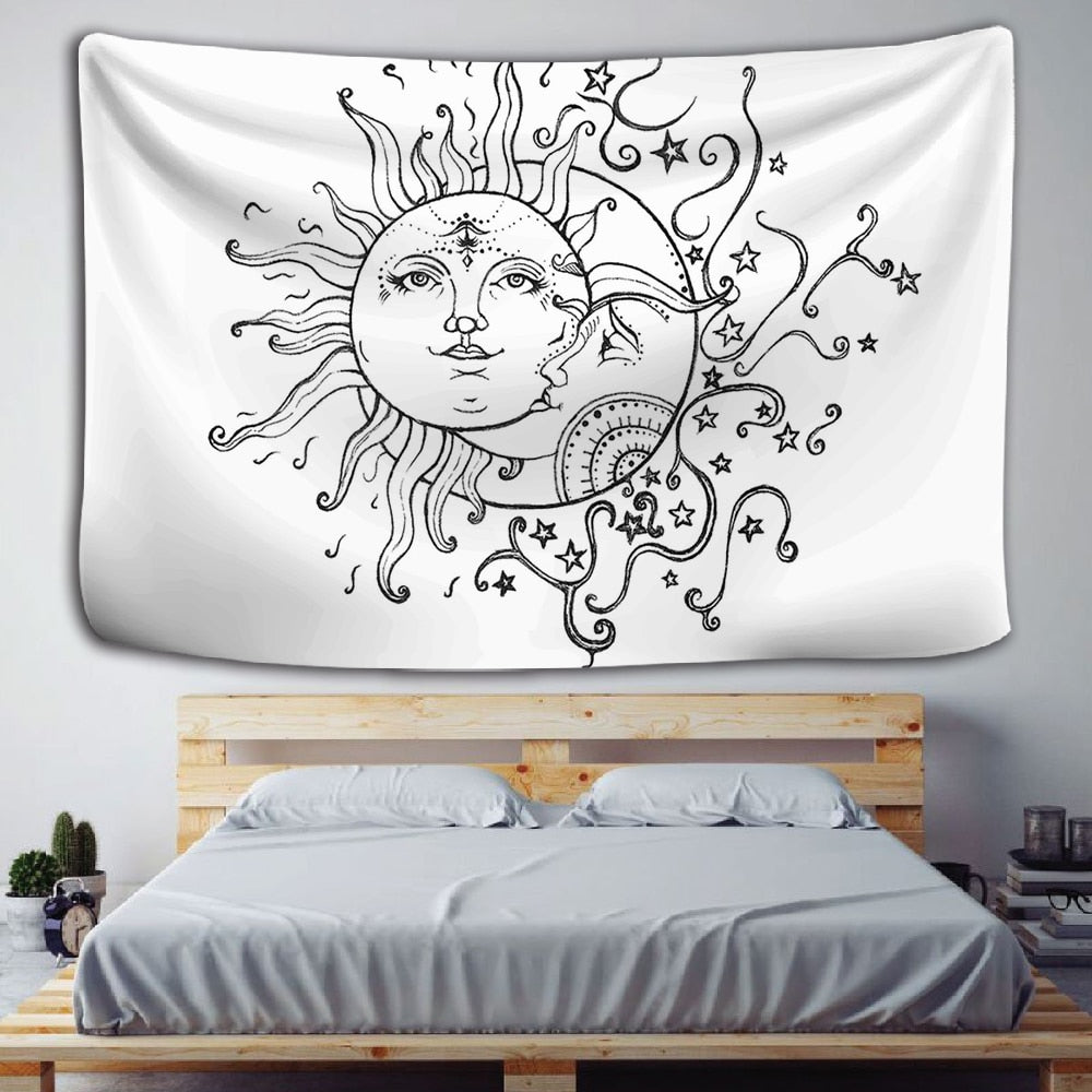 White Black Sun Moon Mandala Tapestry