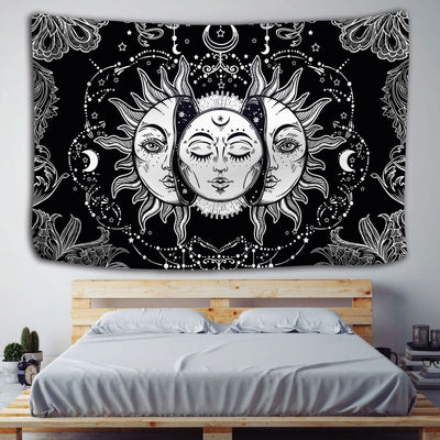 White Black Sun Moon Mandala Tapestry