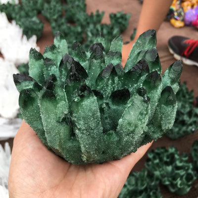 Natural Green Ghost Phantom Quartz Crystal Cluster