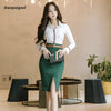 2 Piece Set -White Blouse and Green  Pencil Skirt