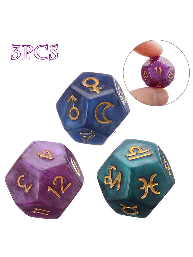 3Pcs 12-Sided Dice Astrology Tarot Card Multifaceted Constellation Dice