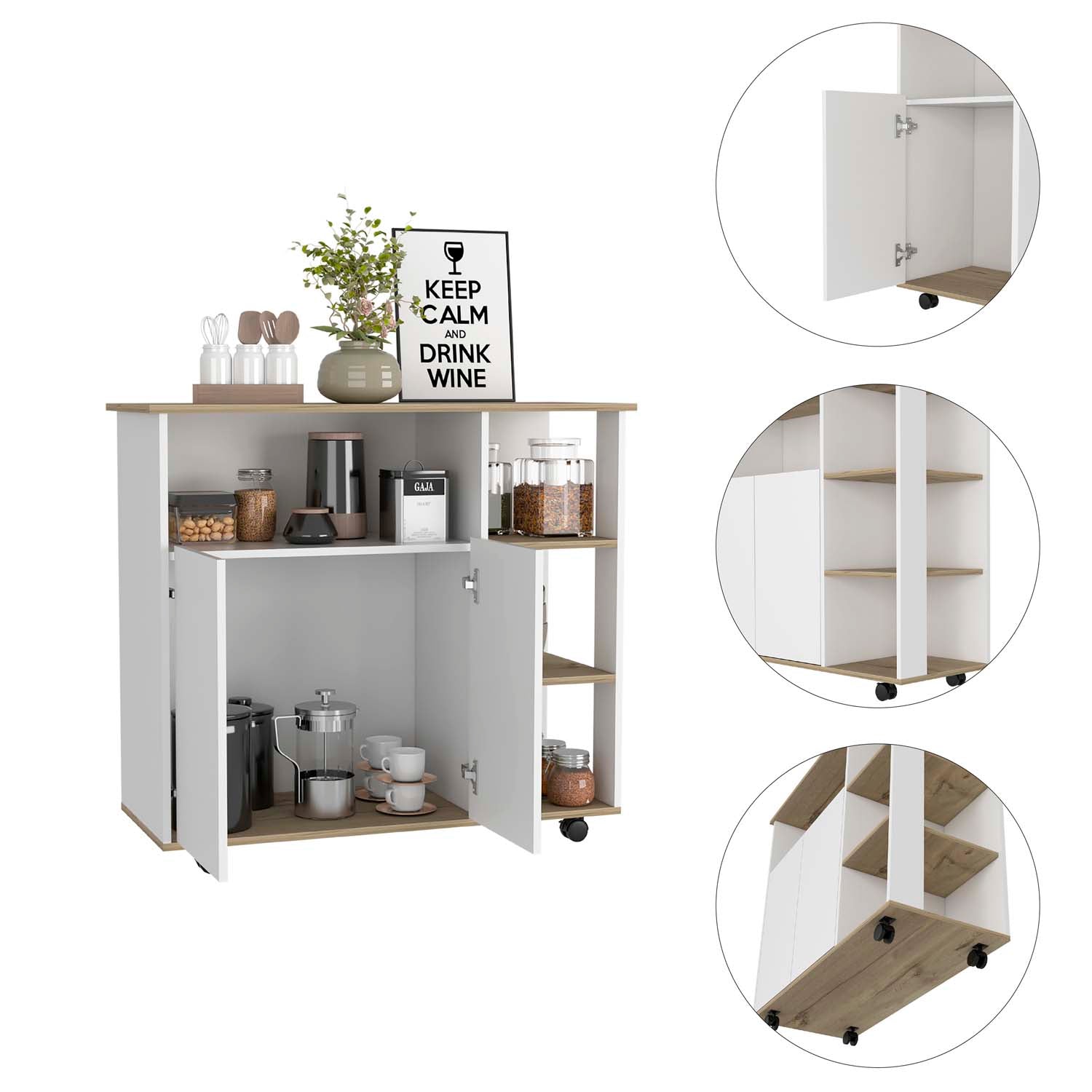 Serbia Kitchen Island, One Cabinet, Four Open Shelves by FM FURNITURE