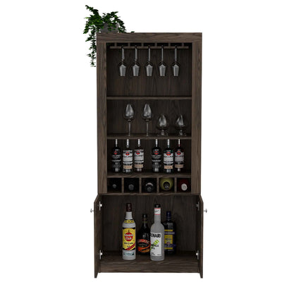 New York  Bar Cabinet, Five Bottle Cubbies, Two Open Shelves by FM FURNITURE