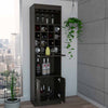 Illinois Bar Cabinet, Six Bottle Cubbies, One Cabinet, Eight Wine Glass Racks, One Open Shelf