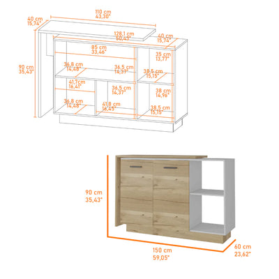 Aspen Kitchen Island, Two Concealed Shelves, One Drawer , Three Divisions by FM FURNITURE