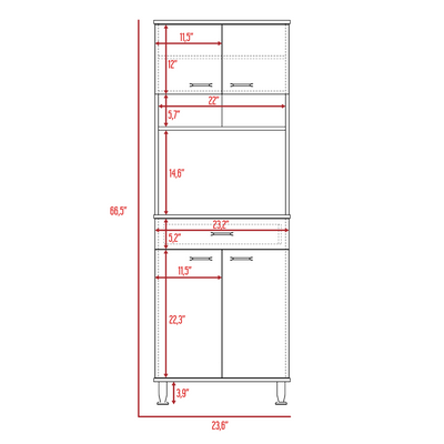 Bay Area Pantry, Two Door Cabinets, One Drawer, Four Adjustable Metal Legs