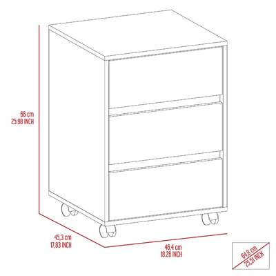 Vienna Three Drawers Adjustable Filing Cabinet, Roller Blade Glide