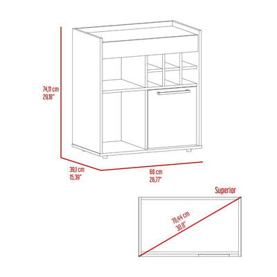 Leeds Bar Cabinet, Single Cabinet, Two Concealed Shelves, Six Cubbies, Surface by FM FURNITURE