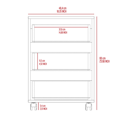 Vienna Three Drawers Adjustable Filing Cabinet, Roller Blade Glide