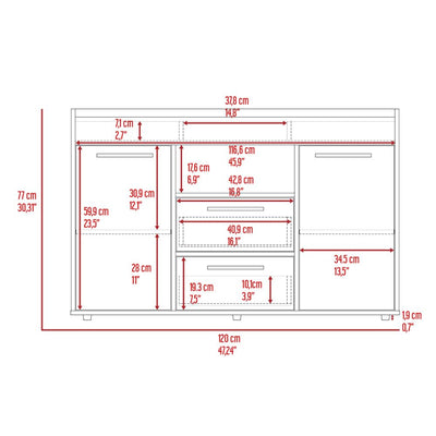 Ilumina Sideboard, Double Door Cabinet, Two Drawers, One Open Shelf