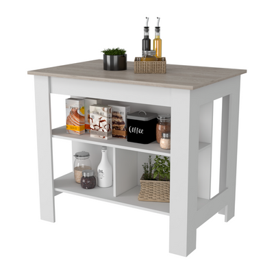 Brooklyn Antibacterial Surface Kitchen Island, Three Concealed Shelves