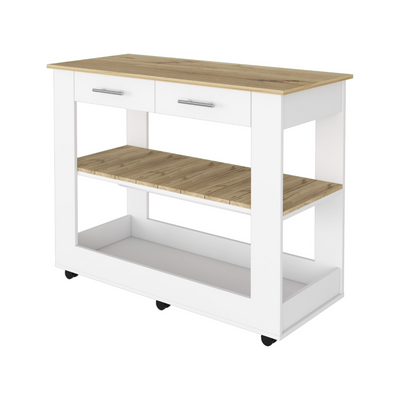Brooklyn 80 Kitchen Island, Two Shelves, Two Drawers