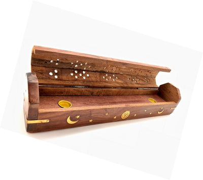 Celestial Wood Incense and cone Burner, Ash Catcher with storage - 18" by OMSutra