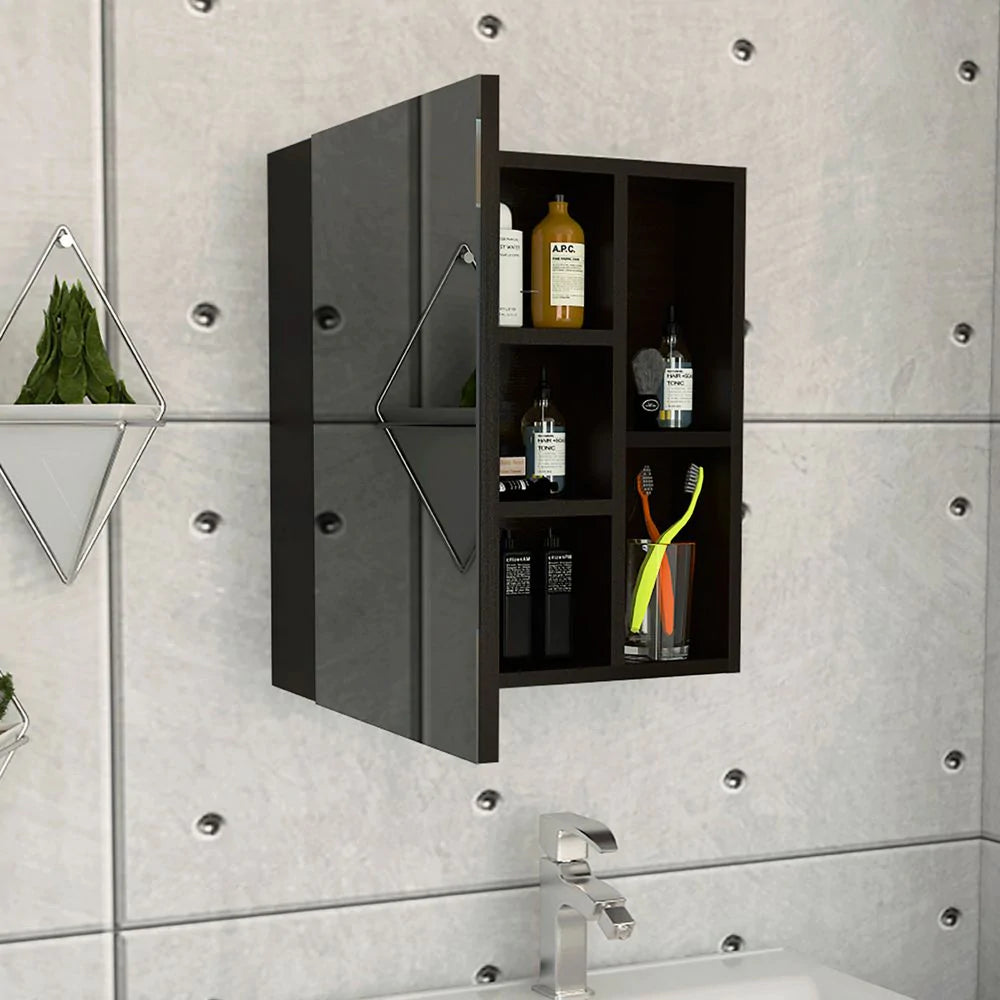 Lincoln Mirrored Medicine Cabinet, Five Interior Shelves by FM FURNITURE