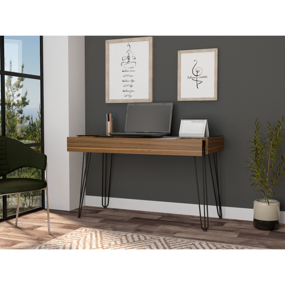 Kyoto 120 Writing Desk, Hairpin Legs, One  Drawer by FM FURNITURE