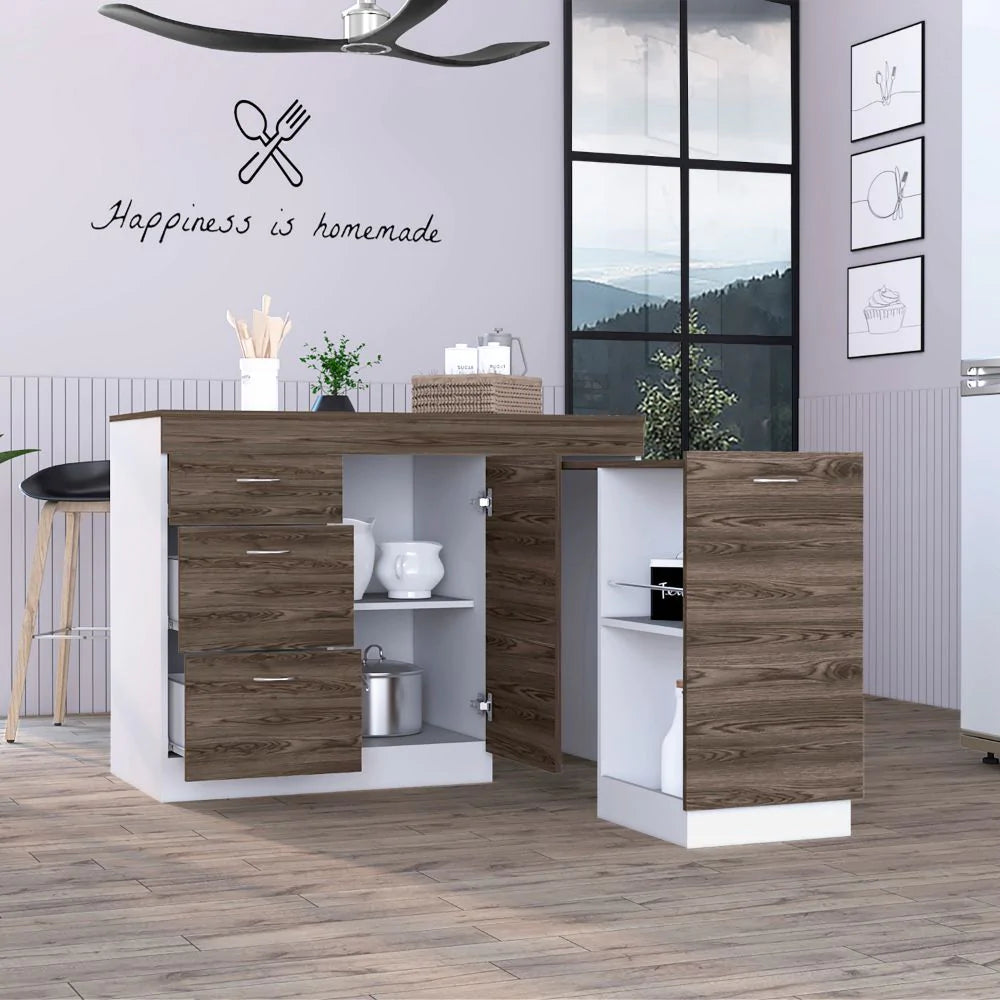 Joliet Kitchen Base Cabinet, Three Drawers, Two Interior Shelves, One Flexible Cabinet by FM FURNITURE