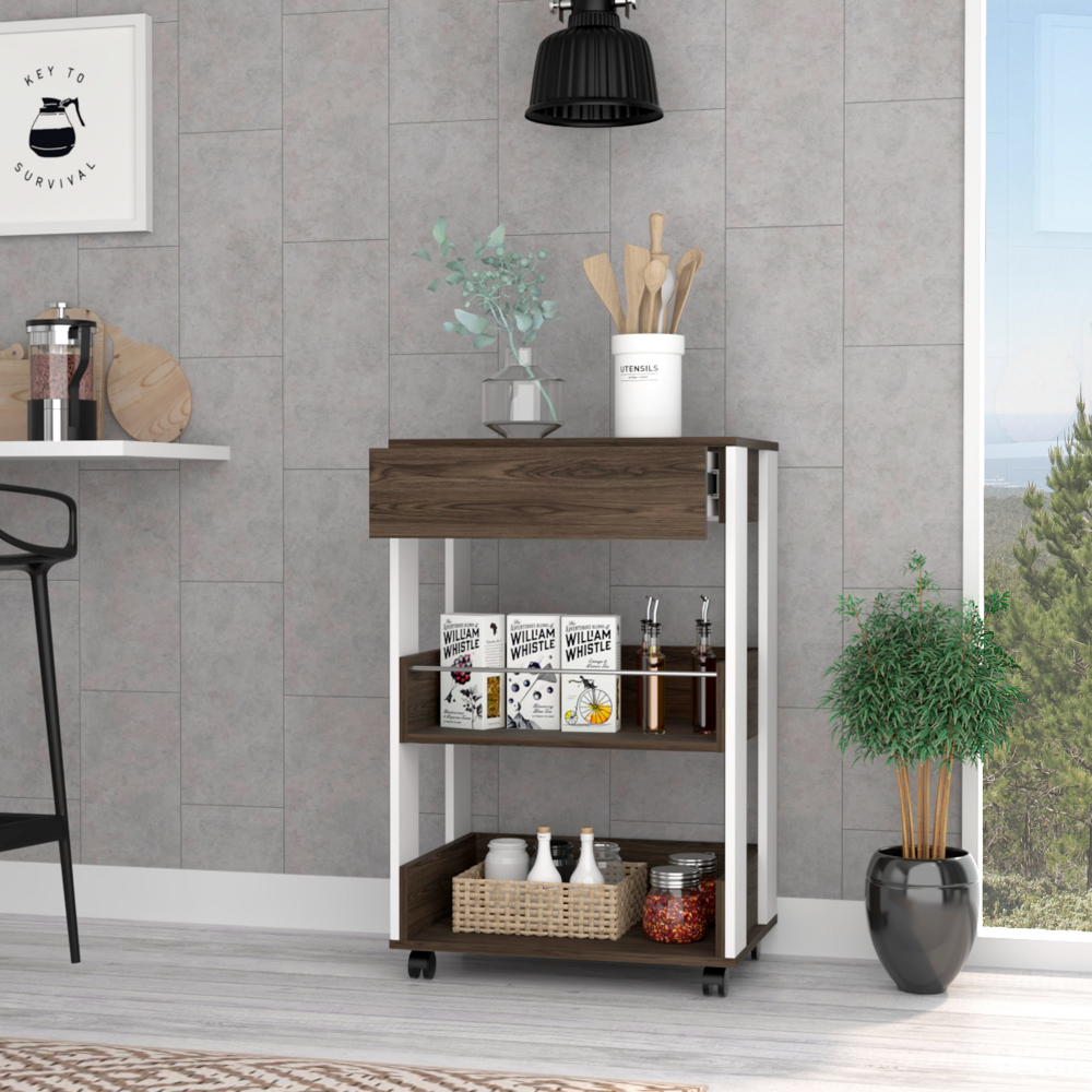 Dundee Kitchen Cart, One Drawer, Two Open Shelves by FM FURNITURE