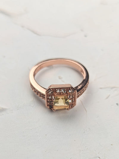 Rose Gold, Citrine and Zircon Pave Cushion Cut Ring by Ash & Rose