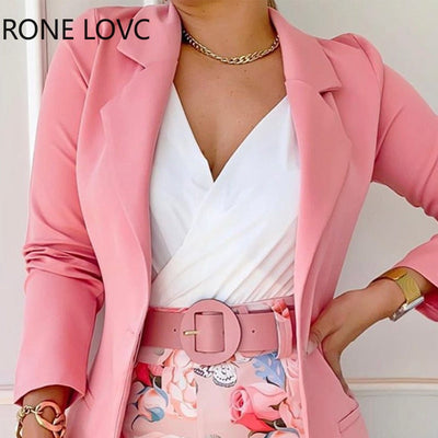 Solid Blazer Jacket & All Over Print Shorts with Belt (2pc Set)