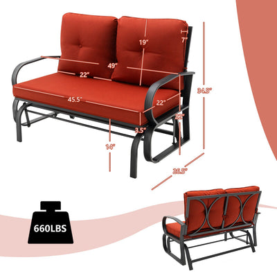 2-Person Glider Loveseat Bench with Cushion Brick Red