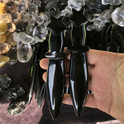 Natural Quartz Crystals Dagger Obsidian Hand Carved Knife