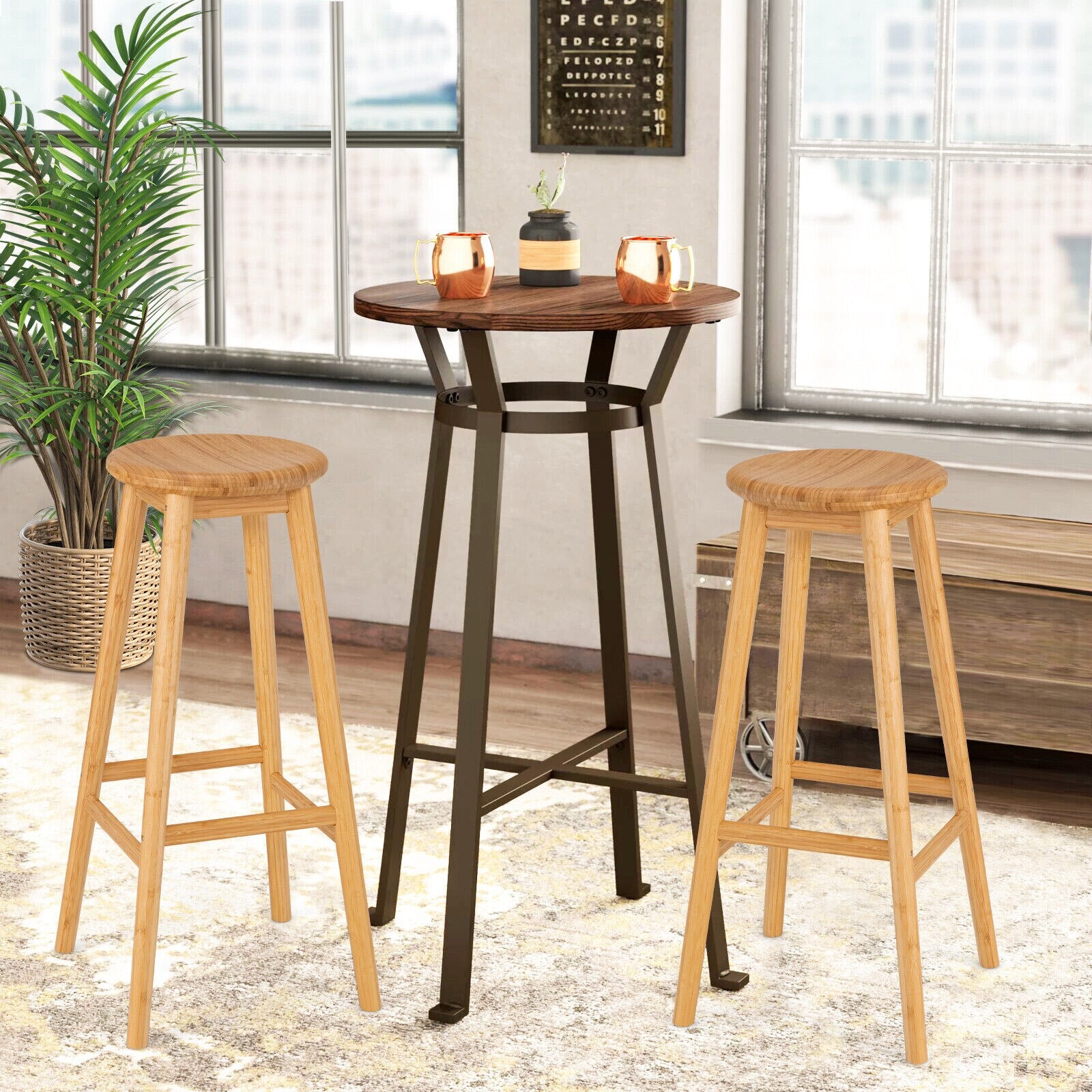 Costway Set of 4 Bamboo Barstools Natural Wood